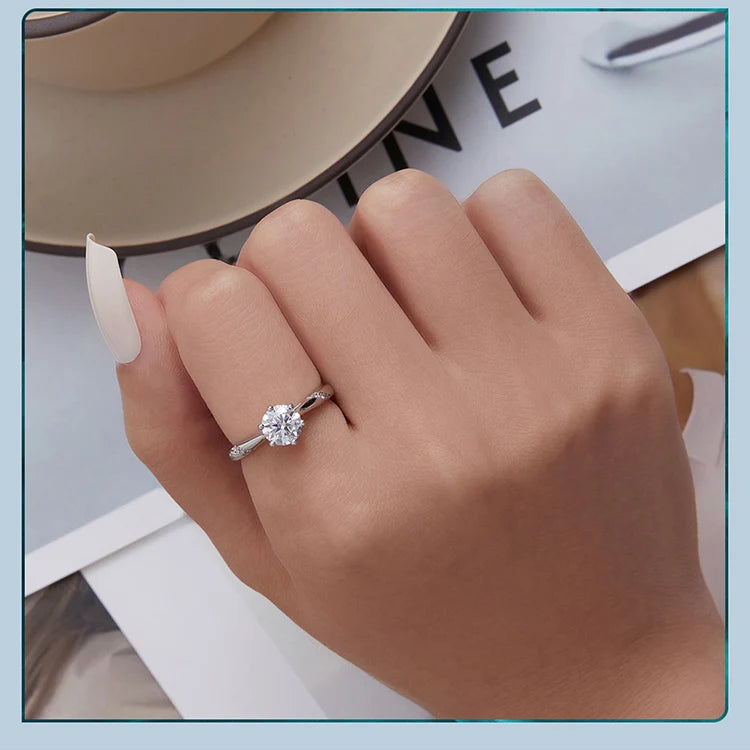 1 Carat Round Moissanite Solitaire Engagement Ring – D Color VVS1 Stone on 925 Sterling Silver for Women