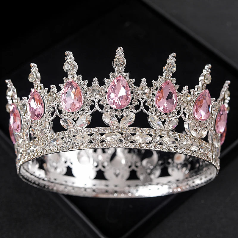 Baroque Round Rhinestone Wedding Crown – Vintage Crystal Tiara Headpiece for Bridal, Queen, or Pageant Looks
