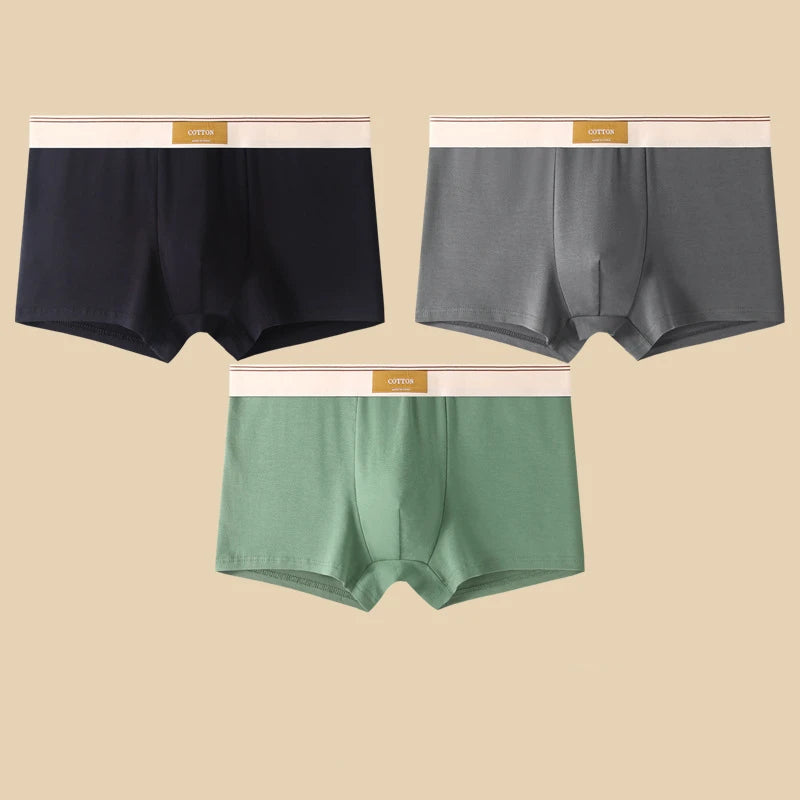 3-Pack Men’s Cotton Boxer Shorts – Breathable Stretch Solid Color Underwear with Comfort Fit Waistband