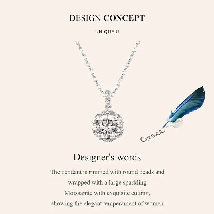 1 Carat Round Brilliant Moissanite Pendant Necklace – 925 Sterling Silver Floral Cut, 45cm Link Chain