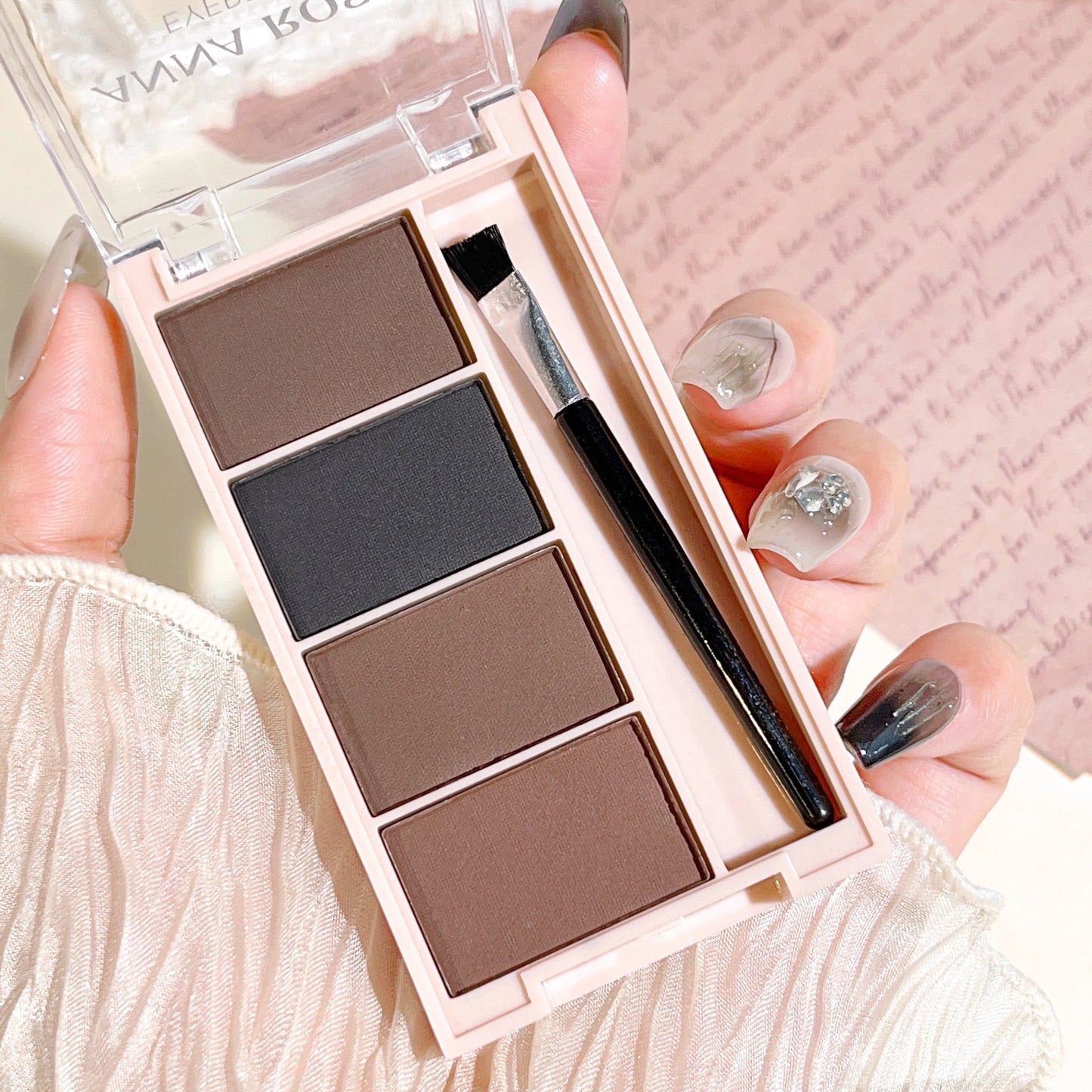 4-Color Eyebrow Powder Palette with Brush – Gray & Brown Matte Tones for Natural Long-Lasting Definition