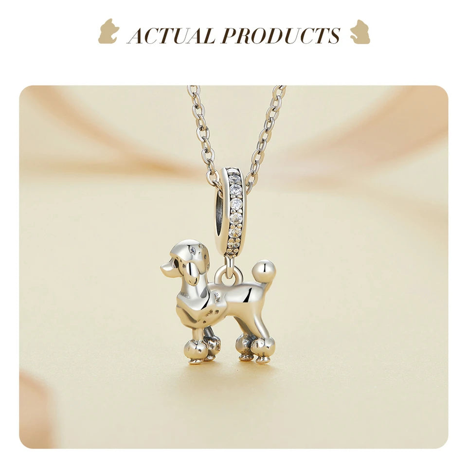 Sterling Silver Dog Charm Bead – Poodle & Dachshund Pendant for Charm Bracelets, DIY Jewelry for Women