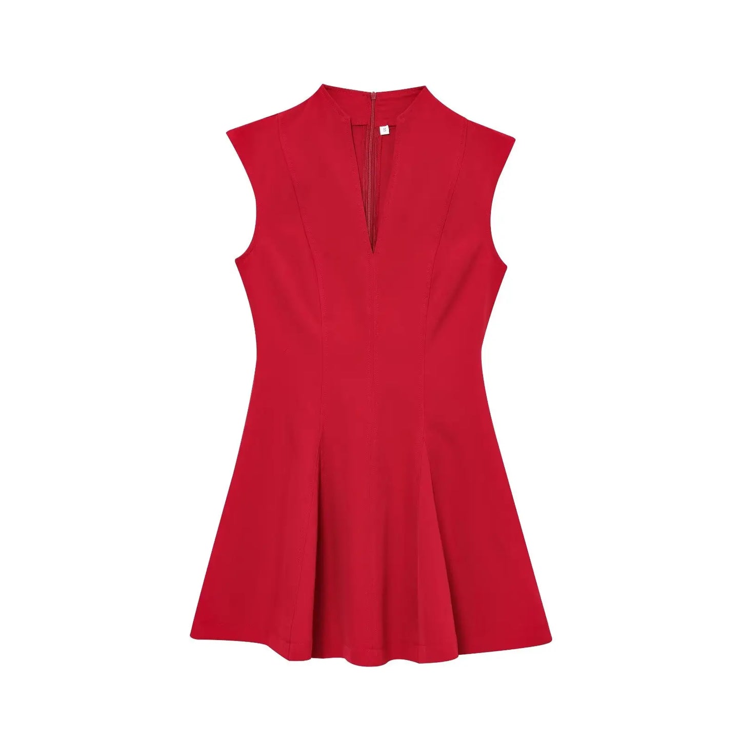 Women's Sleeveless V-Neck Mini Dress – Classic Black Crepe A-Line Party Dress
