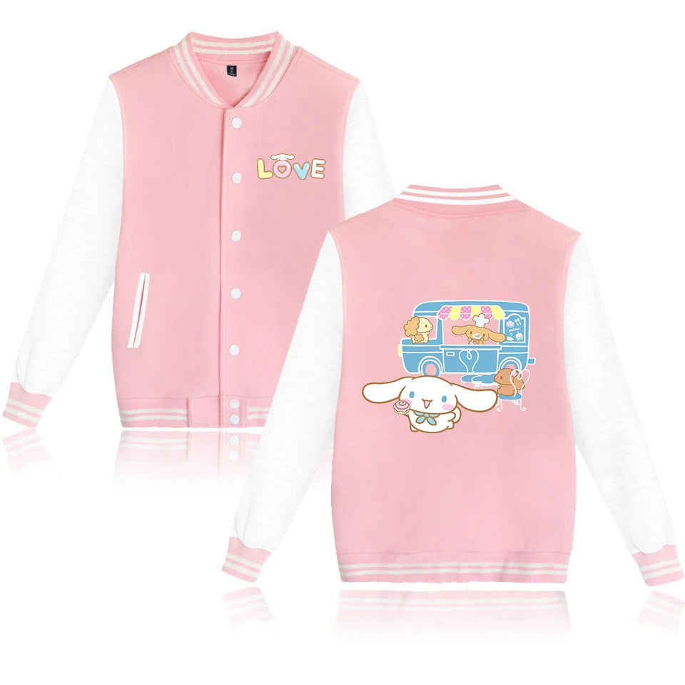 Cinnamoroll Cartoon Bomber Jacket – Unisex Harajuku College Baseball Coat for Spring & Autumn Casual Streetwear