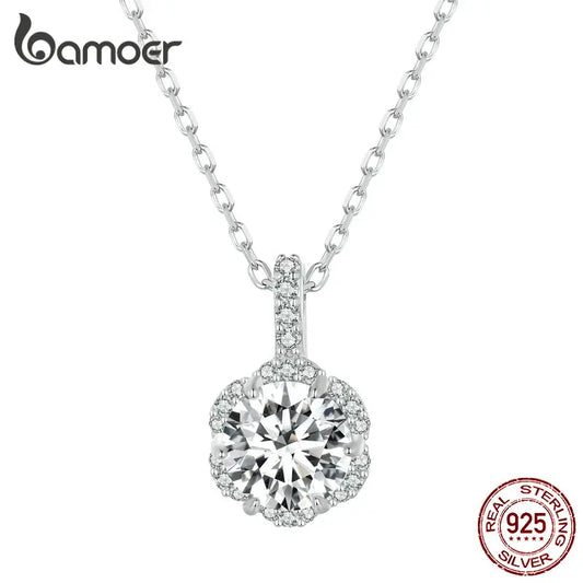 1 Carat Round Brilliant Moissanite Pendant Necklace – 925 Sterling Silver Floral Cut, 45cm Link Chain