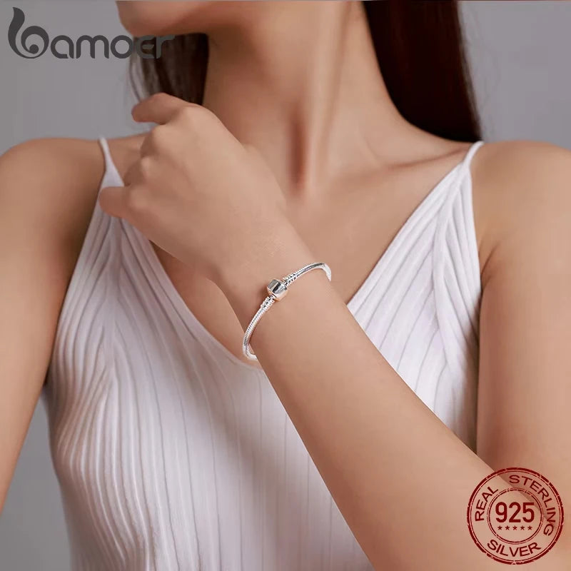 925 Sterling Silver Snake Chain Bangle Bracelet – Classic Adjustable Charm Bracelet for Women (17–22CM)
