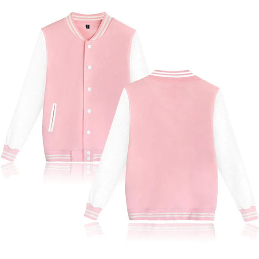 Black Pink Baseball Bomber Jacket – Unisex Hip-Hop Harajuku Streetwear for Men, Women, Boys & Girls, Spring/Autumn Outerwear