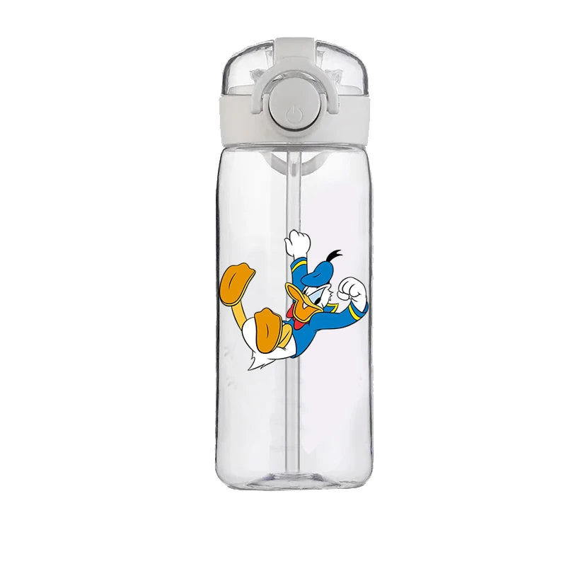 400ml Cartoon Straw Water Cup for Kids – Drop-Resistant Portable Drinking Bottle with Lid and Handle, Donald Duck Design for School or Gifts