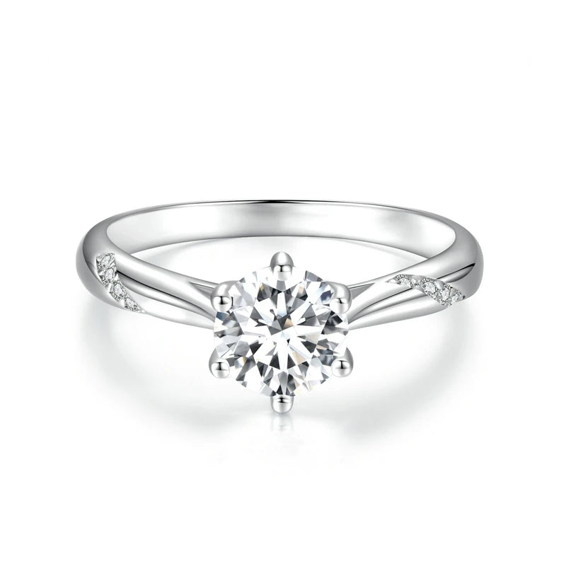 1 Carat Round Moissanite Solitaire Engagement Ring – D Color VVS1 Stone on 925 Sterling Silver for Women