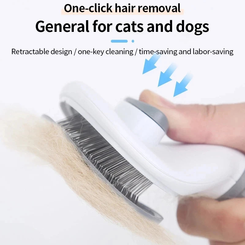 Stainless Steel Pet Grooming Brush – Hair Removal Comb for Long-Haired Dogs and Cats with Anti-Slip Handle