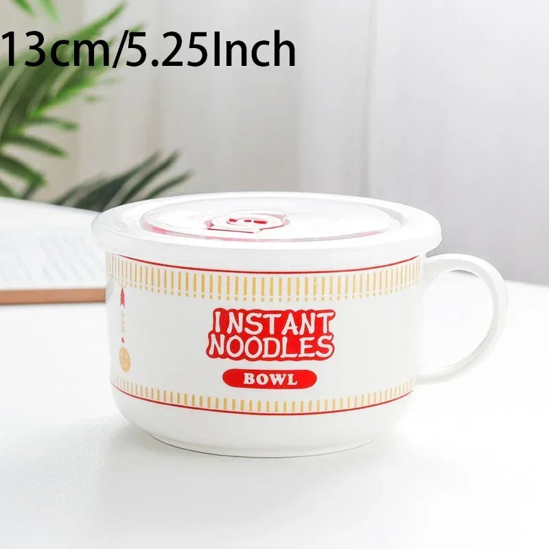 800/1100ml Korean-Style Ceramic Ramen Bowl – Microwave-Safe Leakproof Bowl for Noodles, Soup, Salad & More