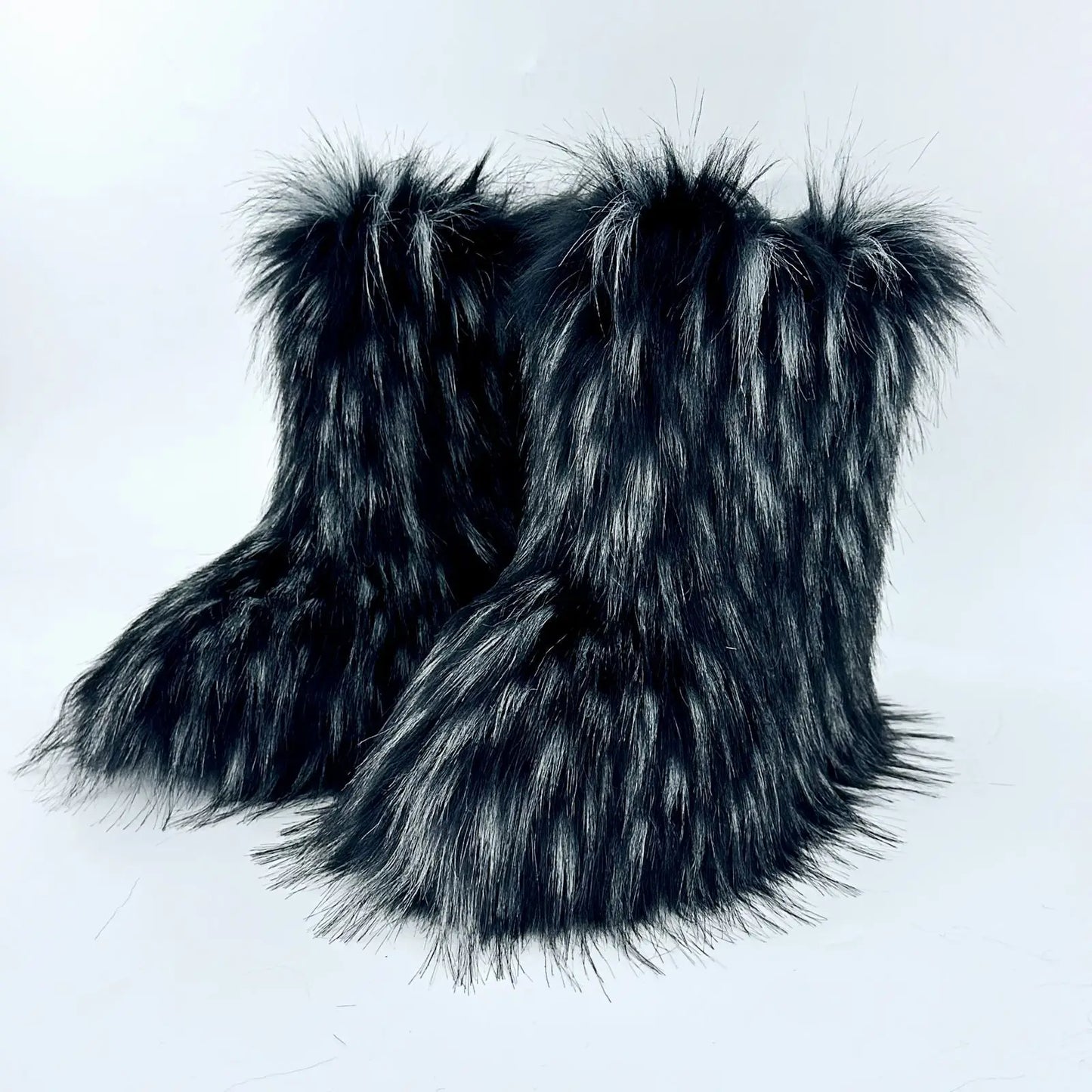 Women's Faux Fur Winter Snow Boots – Mid-Calf Plush Furry Slip-On Boots with Warm Lining and Rubber Sole