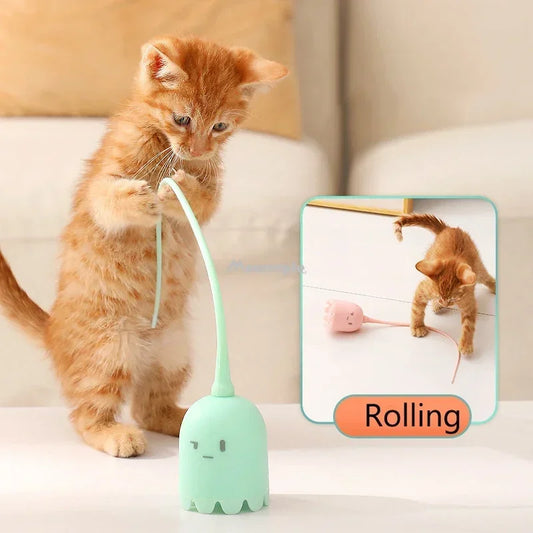 USB Rechargeable Interactive Cat Toy – Smart Rolling Ball with Rotating Tail for Automatic Play and Kitten Teasing