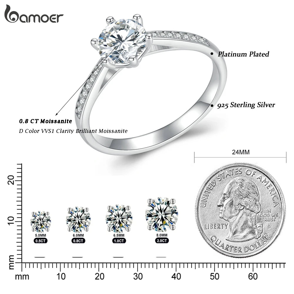 0.8 Carat Moissanite Engagement Ring – D Color VVS1 Stone with Zircon Accents on 925 Sterling Silver for Women