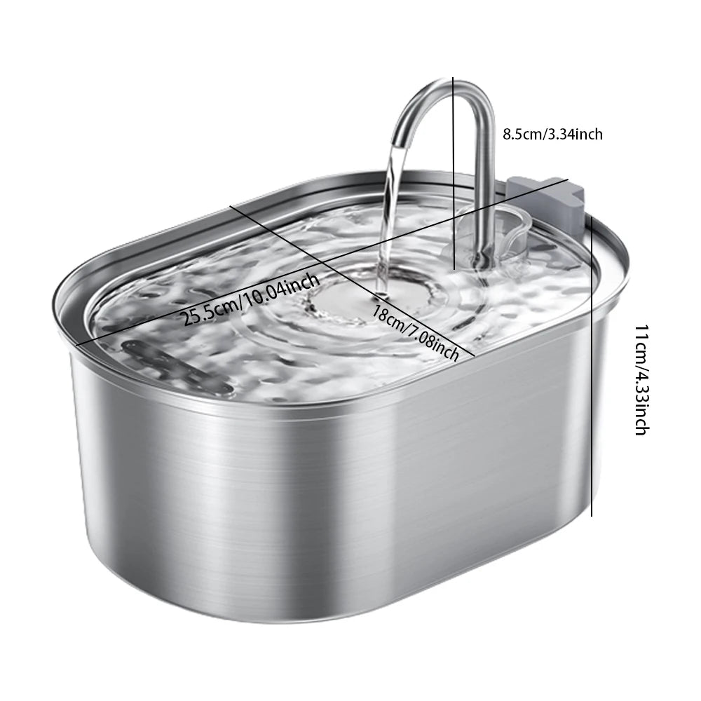 Smart Stainless Steel Cat Water Fountain – 3.2L Automatic Pet Water Dispenser with Motion Sensor and Dual Filtration