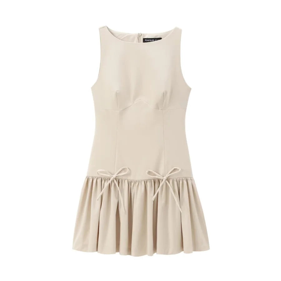 Sleeveless Black Mini Dress – Lace-Up Preppy Style A-Line School Dress