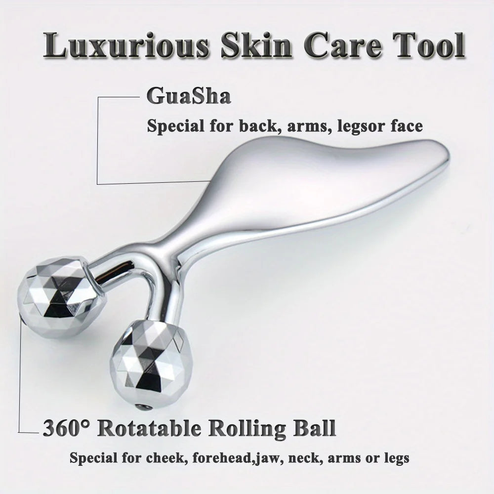 2-in-1 3D Facial Roller and Gua Sha Sculpting Tool – Cold Therapy Massager for Face, Eyes, Chin Lift & Skin Firming