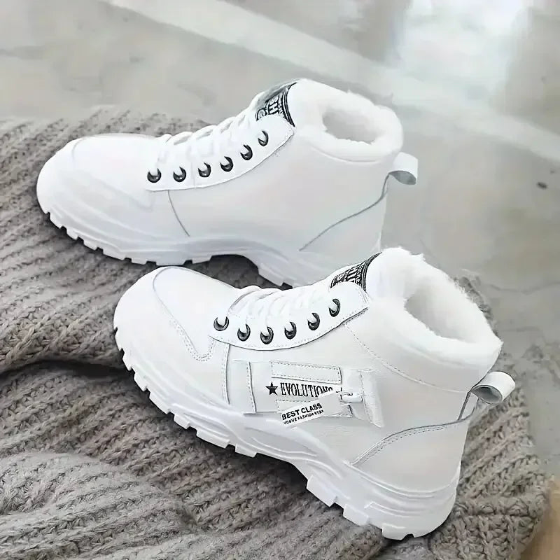 Women's Knee-High Winter Snow Boots – Warm Flannel Lining, Lace-Up Platform Sneakers with Wedge Heel