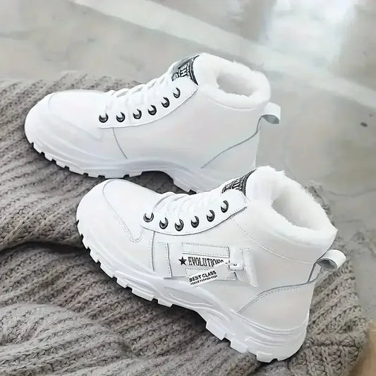 Women's Knee-High Winter Snow Boots – Warm Flannel Lining, Lace-Up Platform Sneakers with Wedge Heel