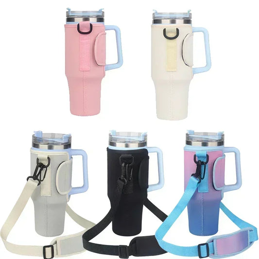 40oz Water Bottle Carrier Pouch with Adjustable Shoulder Strap – Insulated Cover for Thermos, Mug, or Sports Bottle