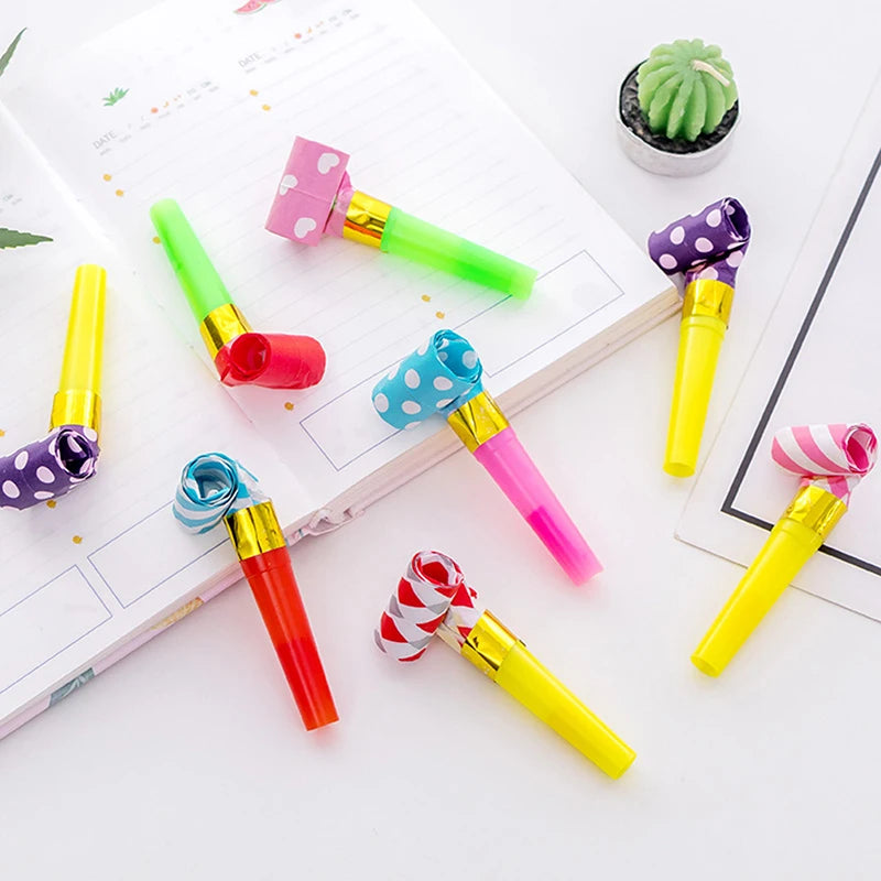 20/40pcs Colorful Party Blowout Horns – Striped Plastic Noise Makers for Kids’ Birthday Parties, Holidays, and Celebrations