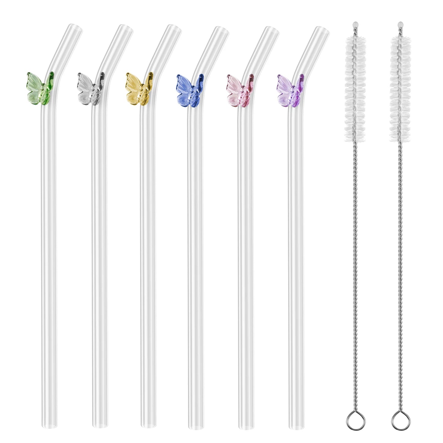 5/12pcs Reusable Glass Straws with Cleaning Brushes – Borosilicate Straws for Juice, Tea, Smoothies, Cocktails & More