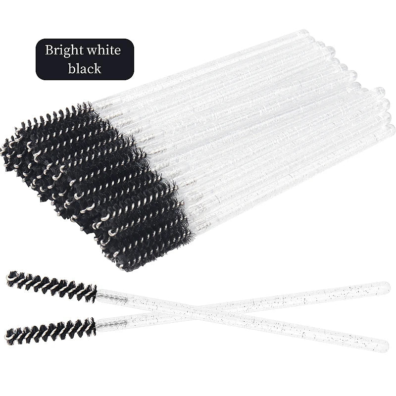 50-Piece Disposable Eyelash Mascara Brushes – Crystal Diamond Handle Spoolies for Lash Extension & Eyebrow Grooming