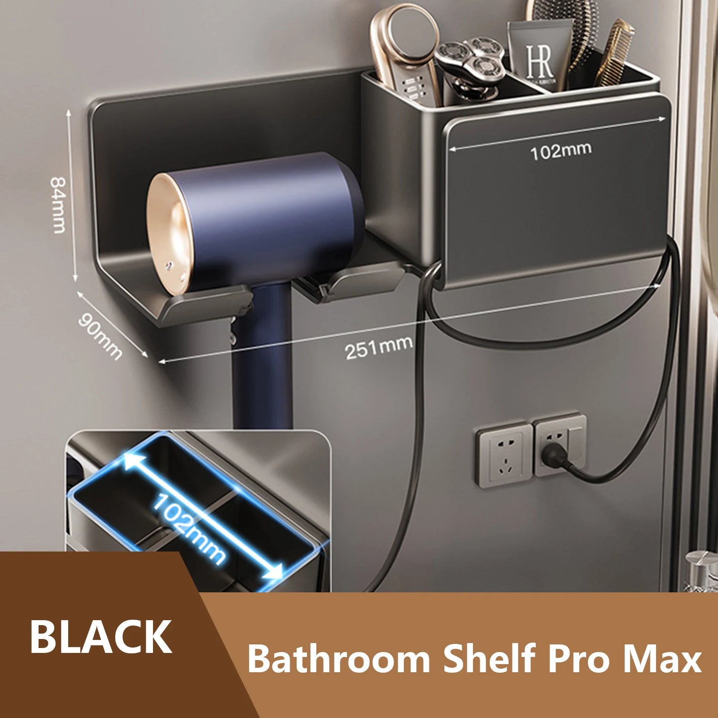 Wall Mounted Hair Dryer Organizer – Dual-Tier Bathroom Shelf