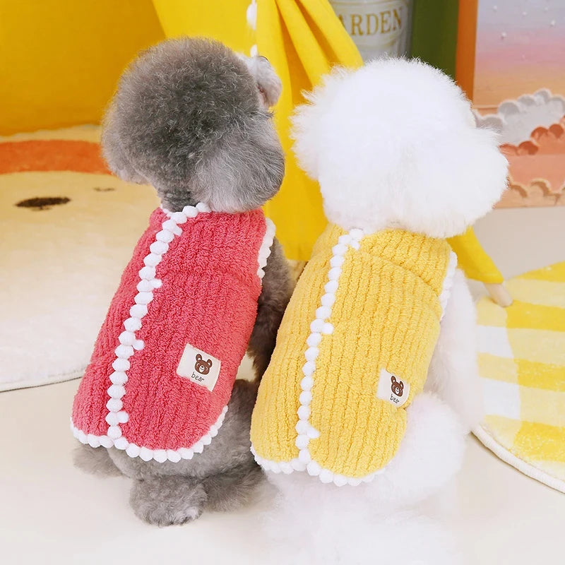 Striped Fleece Dog Jacket – Soft Warm Winter Pet Clothes for Small Dogs & Cats, French Bulldog, Chihuahua, Yorkie