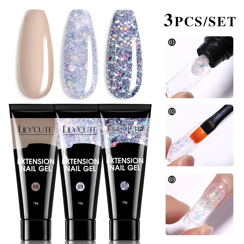 15ml Nail Extension Gel Kit – Soak Off UV Acrylic Gel in White, Clear & Pink for Home or Salon Nail Art