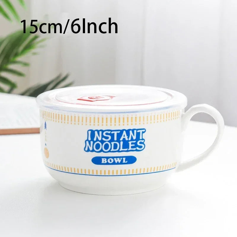 800/1100ml Korean-Style Ceramic Ramen Bowl – Microwave-Safe Leakproof Bowl for Noodles, Soup, Salad & More