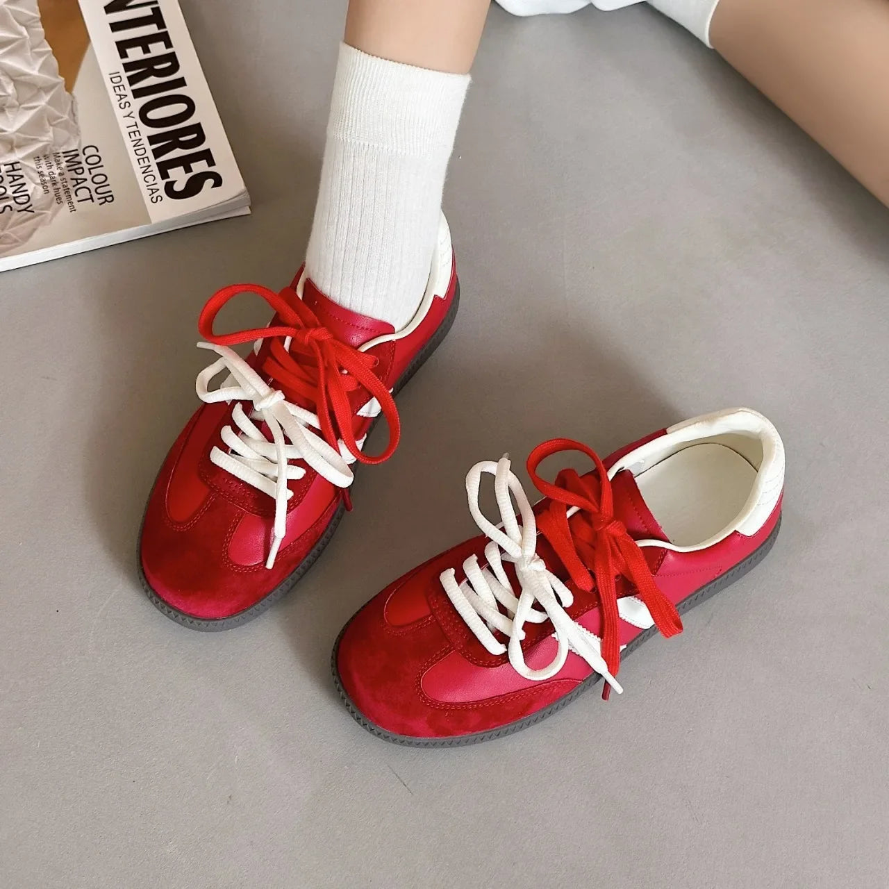 Women’s Mesh Lace-Up Sneakers – Casual Flat Vulcanized Shoes, Breathable PU Walking Loafers for Gym & Daily Wear, White Patchwork Style