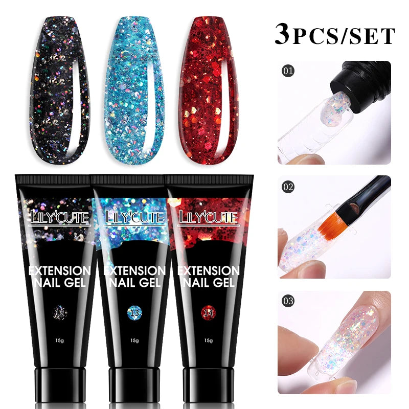 15ml Nail Extension Gel Kit – Soak Off UV Acrylic Gel in White, Clear & Pink for Home or Salon Nail Art
