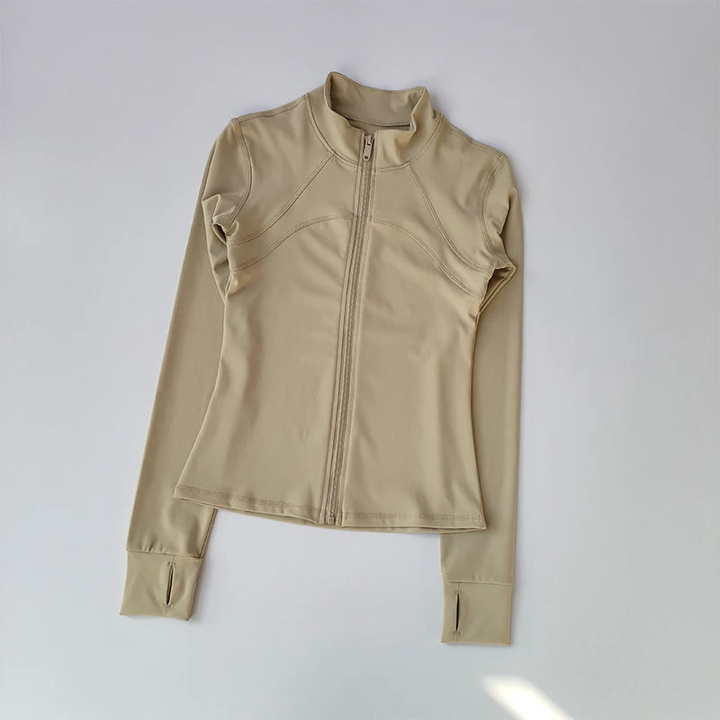 Women's High-End Yoga Jacket – Standing Collar Long Sleeve Sports Top for Running, Training & Fitness