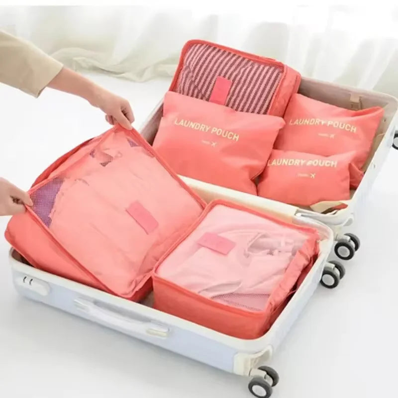 6-Piece Waterproof Travel Storage Bag Set – Large Capacity Oxford Packing Organizers for Clothes, Underwear, and Accessories