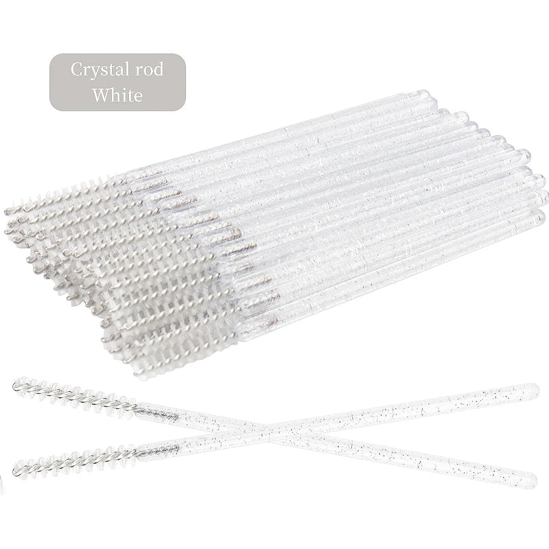 50-Piece Disposable Eyelash Mascara Brushes – Crystal Diamond Handle Spoolies for Lash Extension & Eyebrow Grooming