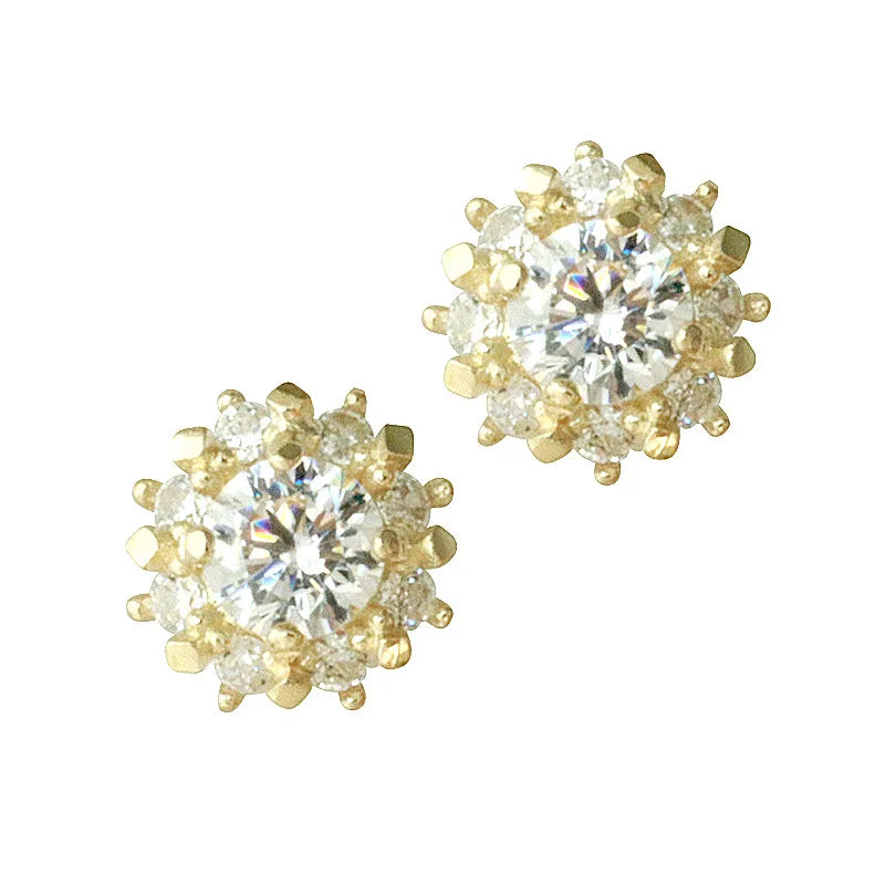 925 Sterling Silver Sun-Shaped Stud Earrings with 14K Gold Plating and Sparkling Zircon – Elegant Women's Wedding & Party Jewelry