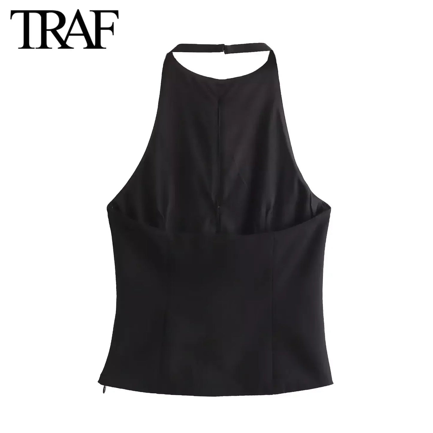 Women's Sleeveless Halter Blouse with Jewelry Bow – Chic Summer Crop Top for Streetwear & Office Looks