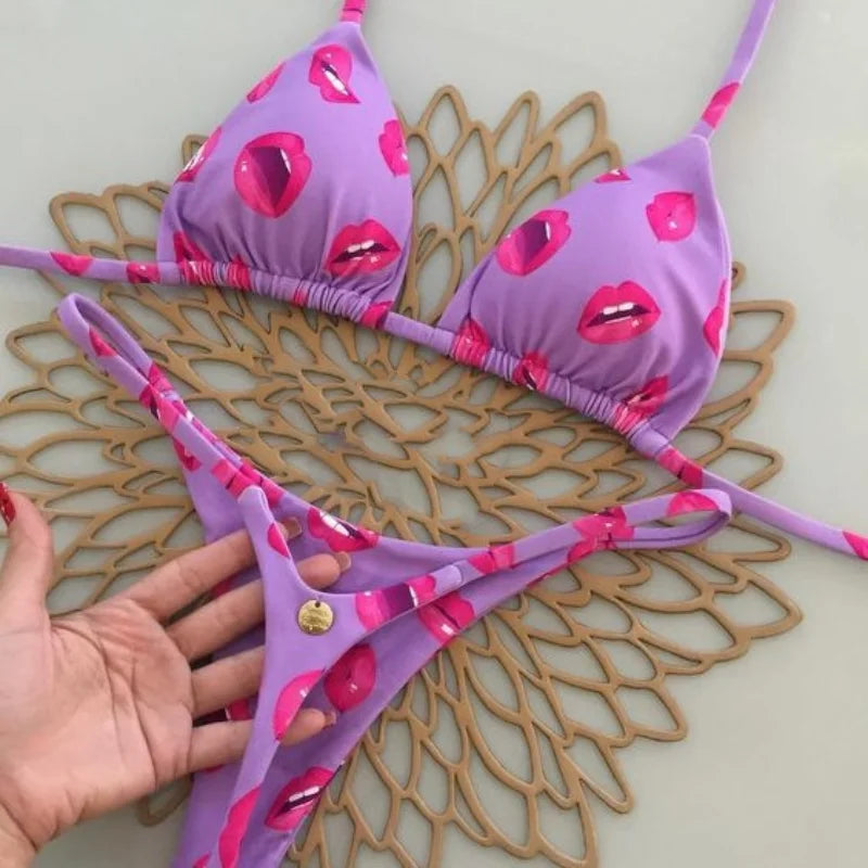 Women’s Lace-Up Bikini Set – Solid Color Two-Piece Split Swimsuit with Wire-Free Support and Removable Pads, Sexy Beach Style