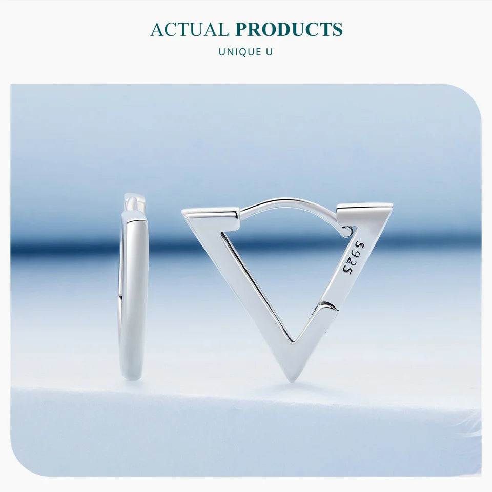 Sterling Silver Geometric Triangle Hoop Earrings – Minimalist Hypoallergenic Design for Women and Girls