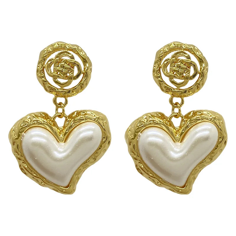 Vintage Flower Heart Stud Earrings – Elegant French-Inspired Jewelry for Women and Girls