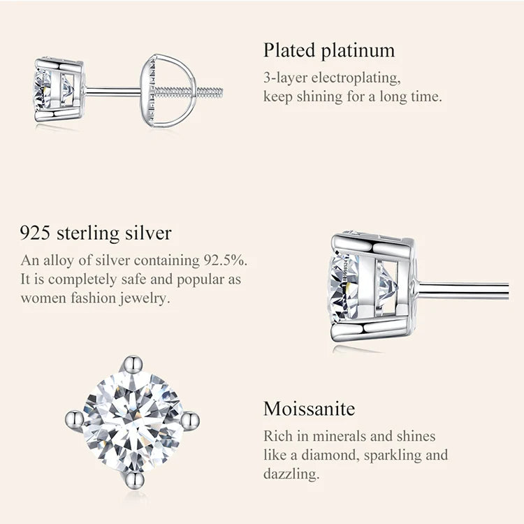 2 Carat Moissanite Heart Prong Stud Earrings – D Color VVS1 Stones on 925 Sterling Silver for Women