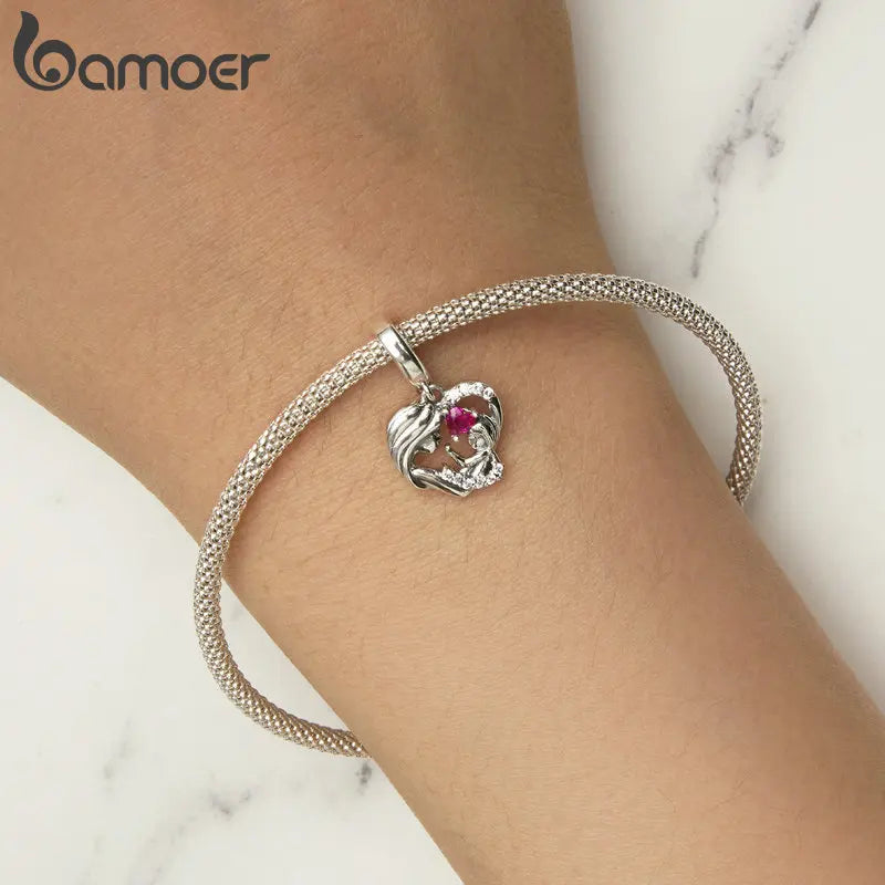 925 Sterling Silver Mother and Child Embrace Charm – Family Pendant for DIY Bracelets