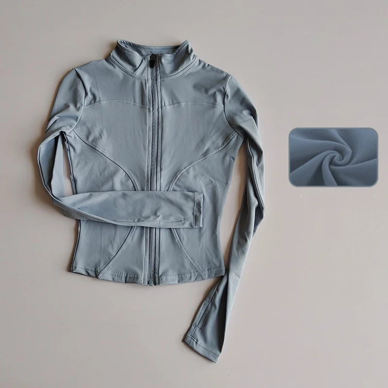 Women's Quick-Dry Zip-Up Slim Fit Yoga Jacket – Long Sleeve Stand Collar Outdoor Fitness Top