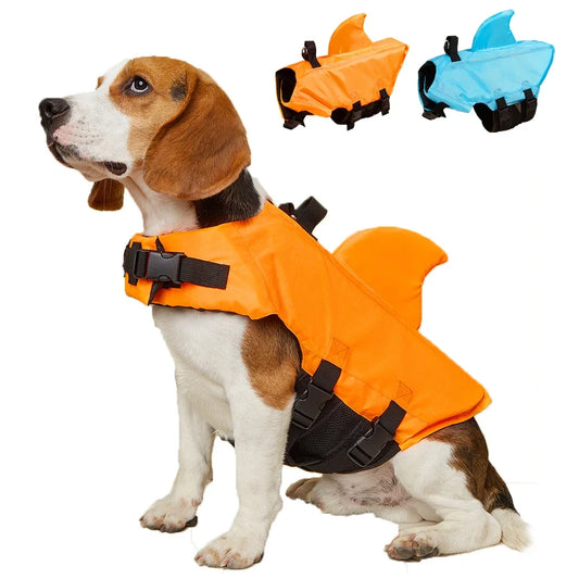 Shark Fin Dog Life Jacket – Adjustable Buoyancy Safety Vest with Handle for Small to Large Dogs Swimming and Surfing
