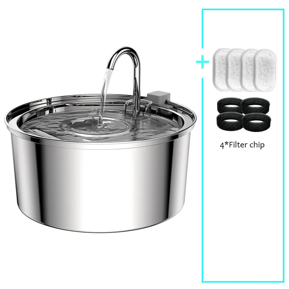 3L Stainless Steel Pet Water Fountain – USB Quiet Smart Automatic Drinking Bowl with Dual Filter for Cats & Dogs