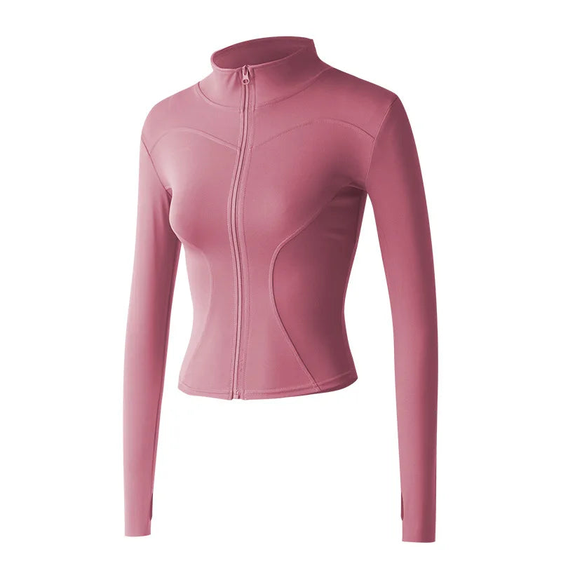 Women's Long Sleeve Sports Jacket – Zip-Up Warm Fitness Top for Yoga, Running, and Cycling