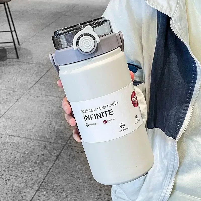 316 Stainless Steel Thermos Bottle – Large Capacity Vacuum Flask with Straw, Hot & Cold Insulated Kettle 1000–1200ml