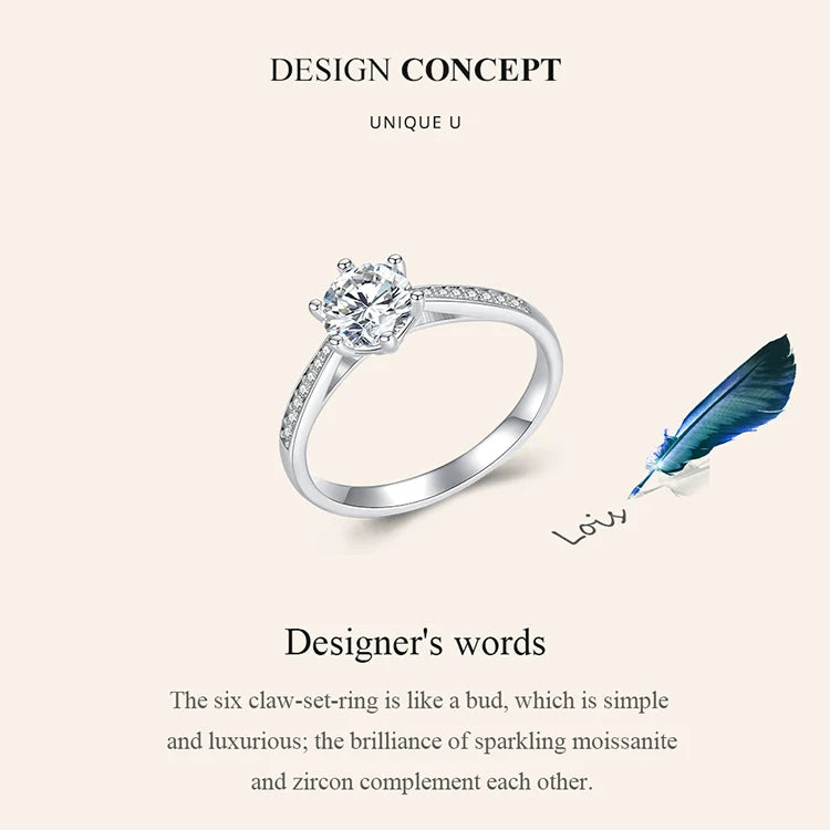 0.8 Carat Moissanite Engagement Ring – D Color VVS1 Stone with Zircon Accents on 925 Sterling Silver for Women