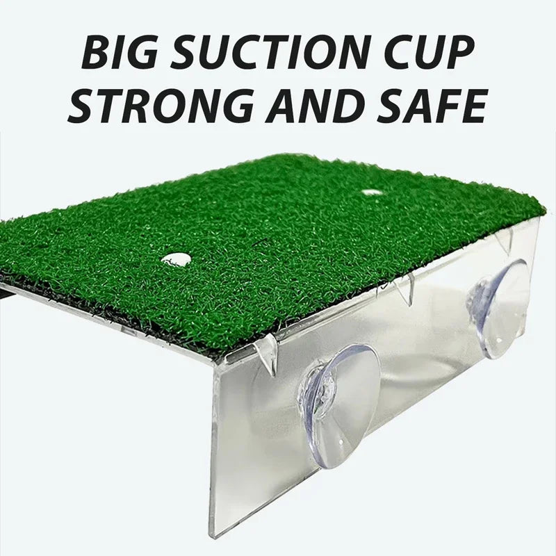Turtle Basking Platform with Grass Ramp – S/M/L Floating Island Terrace for Reptile Habitat – Aquarium Rest Resting Dock with Suction Cups